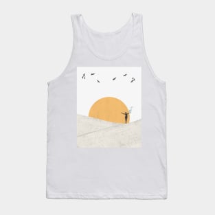 Minimalist Illustration Grey World Orange Sun Tank Top